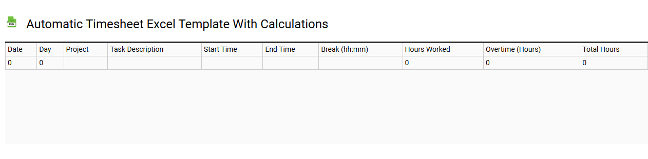 Automatic timesheet Excel template with calculations