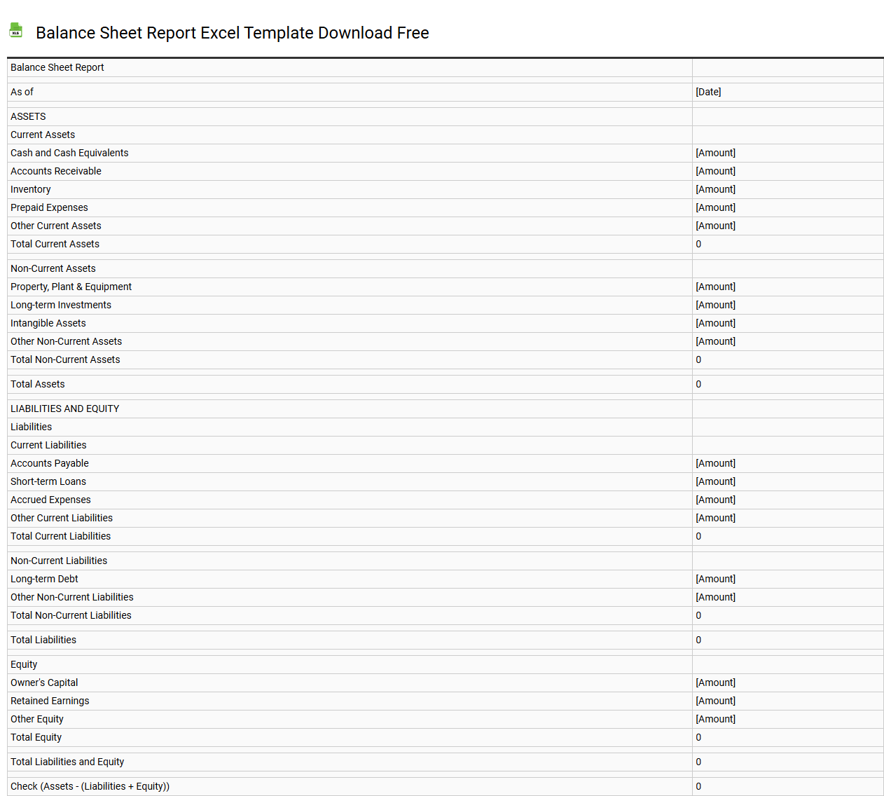 Balance sheet report Excel template download free