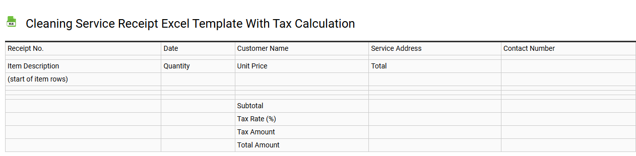 Cleaning service receipt Excel template with tax calculation