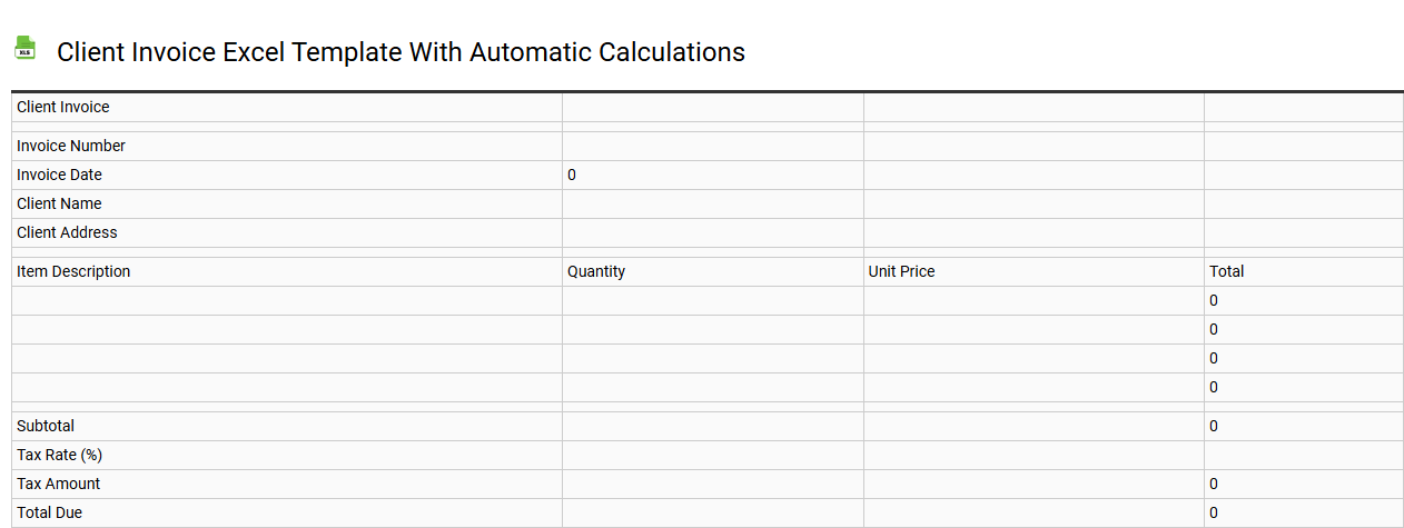Client invoice Excel template with automatic calculations