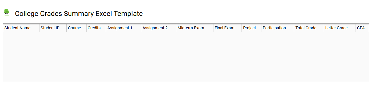 College grades summary Excel template