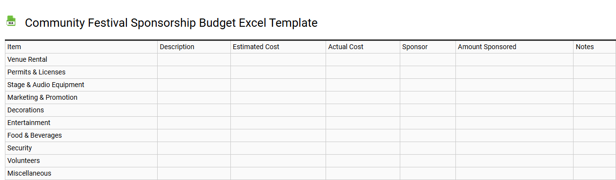 Community festival sponsorship budget Excel template