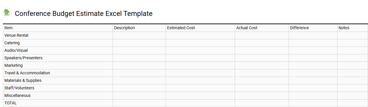 Conference budget estimate Excel template