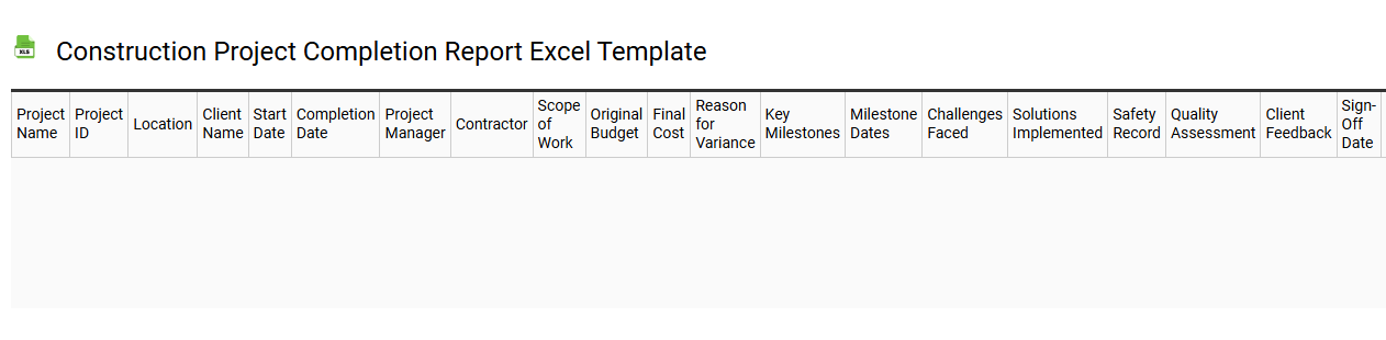 Construction project completion report Excel template