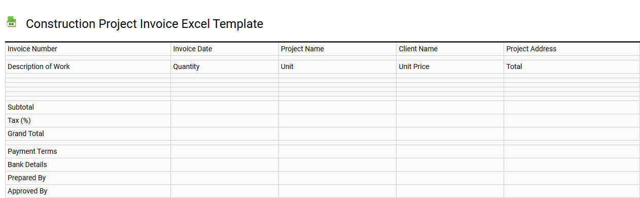 Construction project invoice Excel template