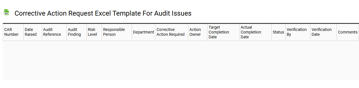 Corrective action request Excel template for audit issues