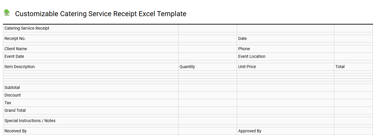 Customizable catering service receipt Excel template