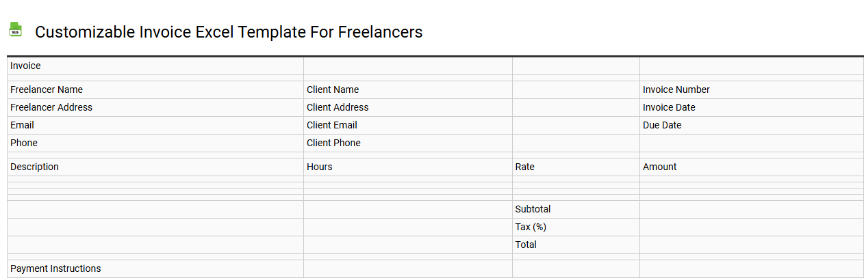 Customizable invoice Excel template for freelancers