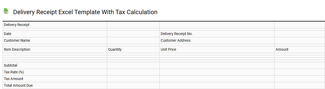 Delivery receipt Excel template with tax calculation