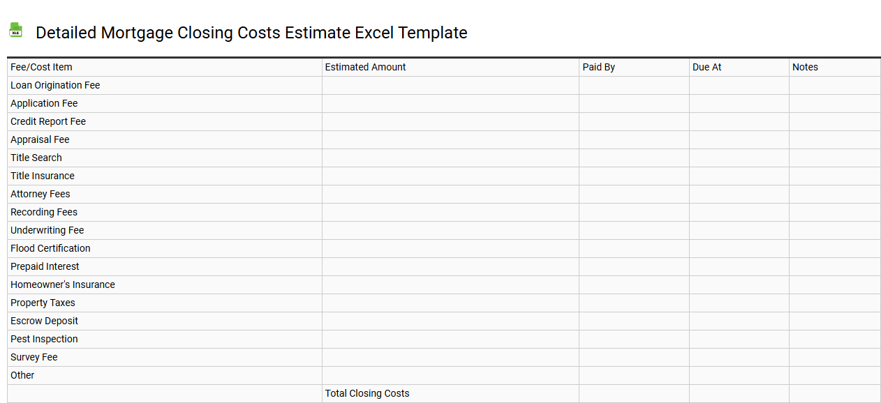 Detailed mortgage closing costs estimate Excel template
