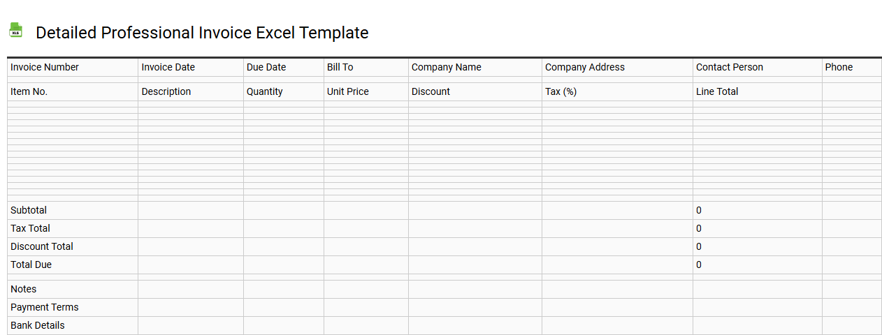 Detailed professional invoice Excel template