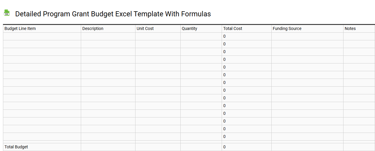 Detailed program grant budget Excel template with formulas