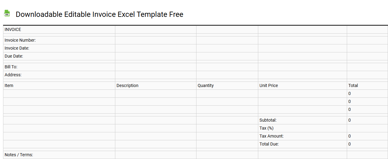 Downloadable editable invoice Excel template free