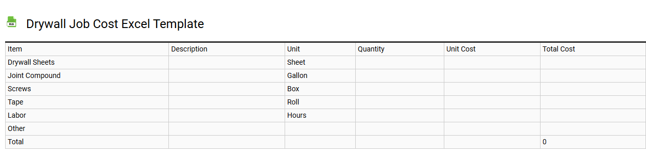 Drywall job cost Excel template