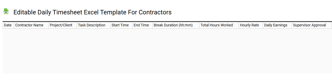 Editable daily timesheet Excel template for contractors