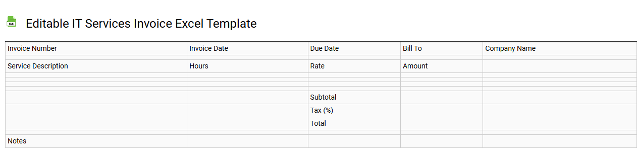 Editable IT services invoice Excel template