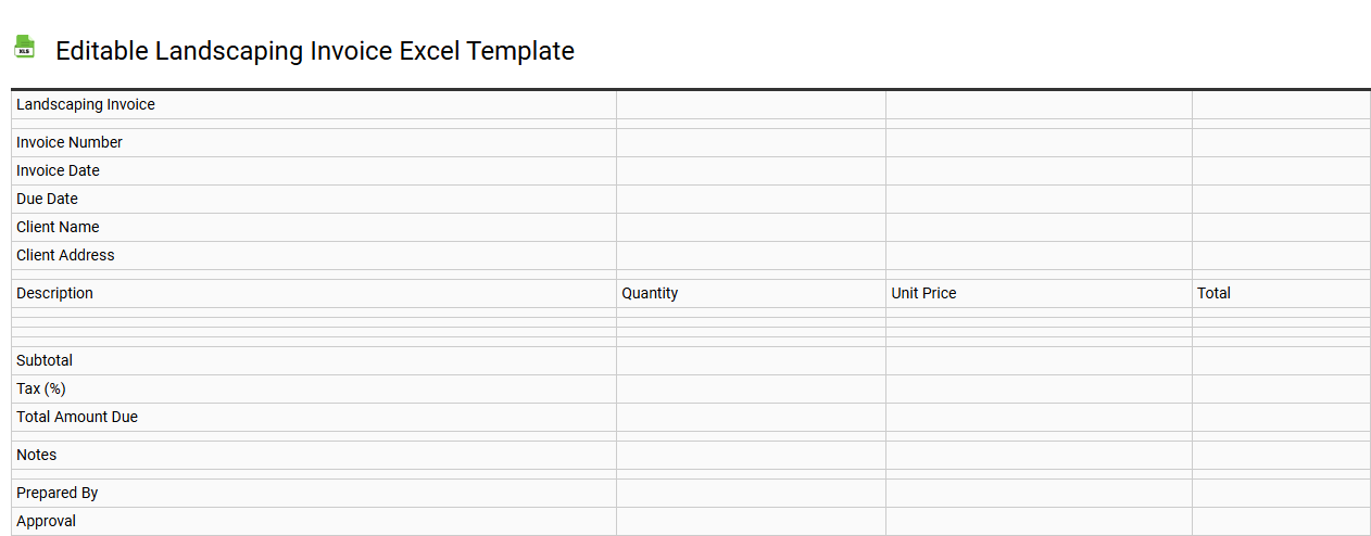 Editable landscaping invoice Excel template