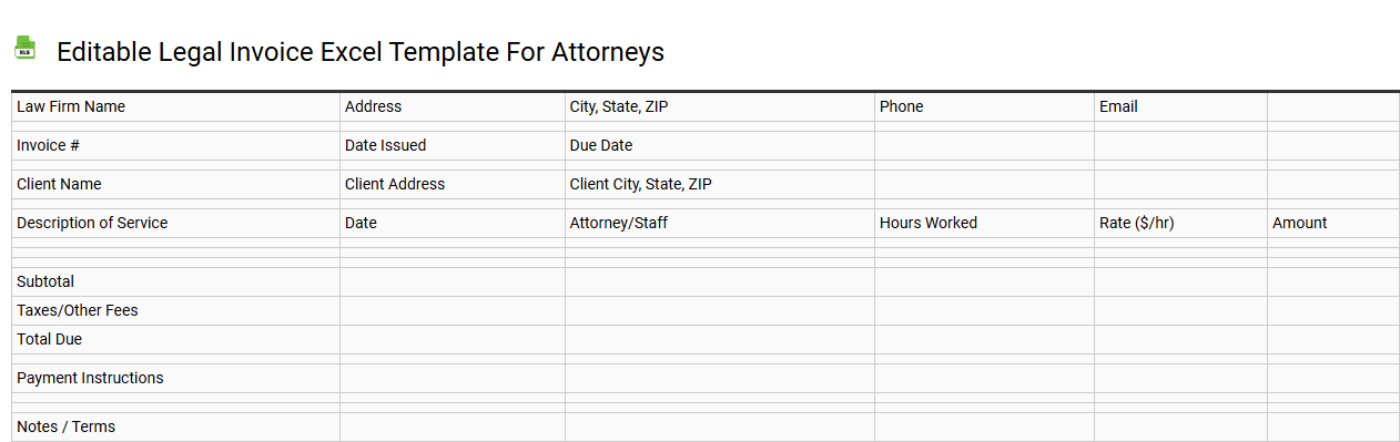 Editable legal invoice Excel template for attorneys