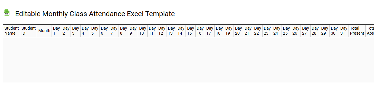 Editable monthly class attendance Excel template