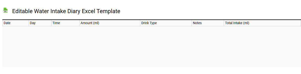 Editable water intake diary Excel template