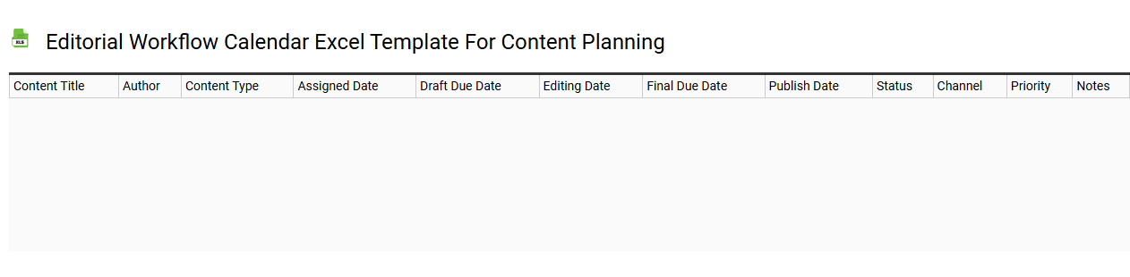 Editorial workflow calendar Excel template for content planning