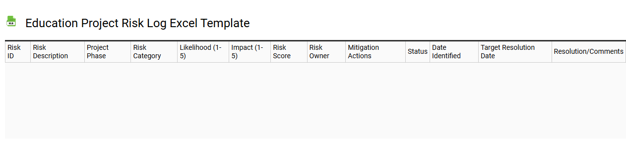 Education project risk log Excel template