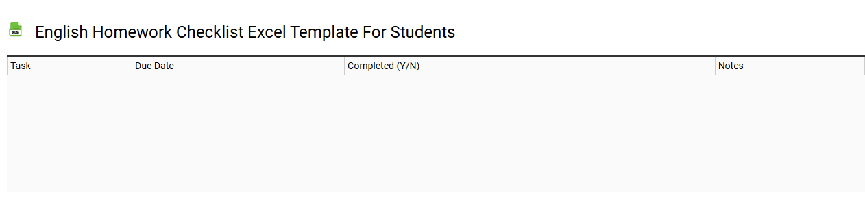 English homework checklist Excel template for students