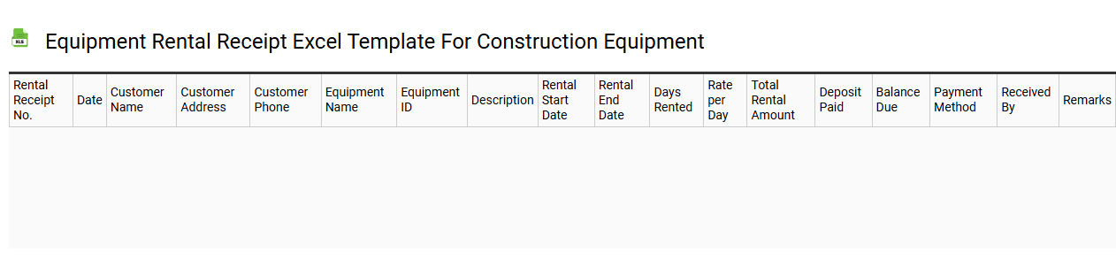 Equipment rental receipt Excel template for construction equipment