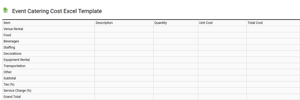 Event catering cost Excel template