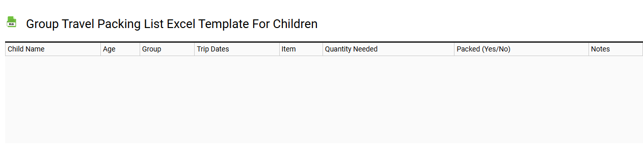 Group travel packing list Excel template for children