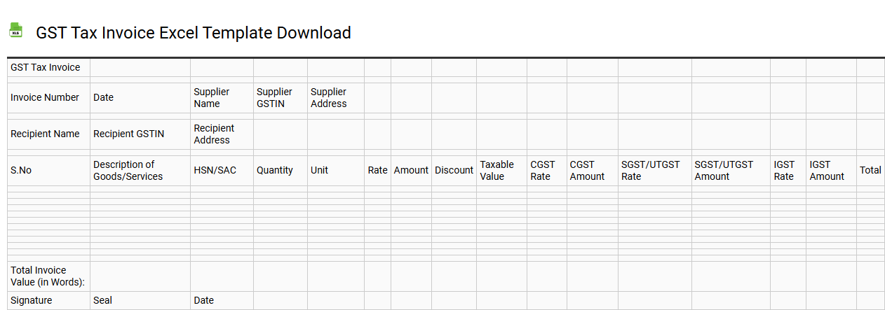 GST tax invoice Excel template download