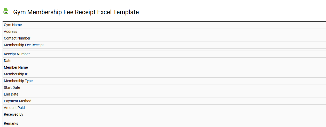 Gym membership fee receipt Excel template
