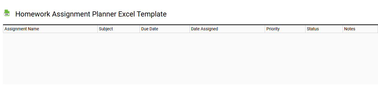 Homework assignment planner Excel template