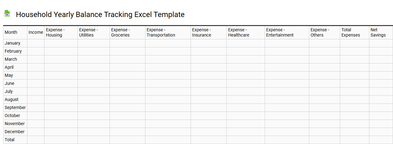 Household yearly balance tracking Excel template