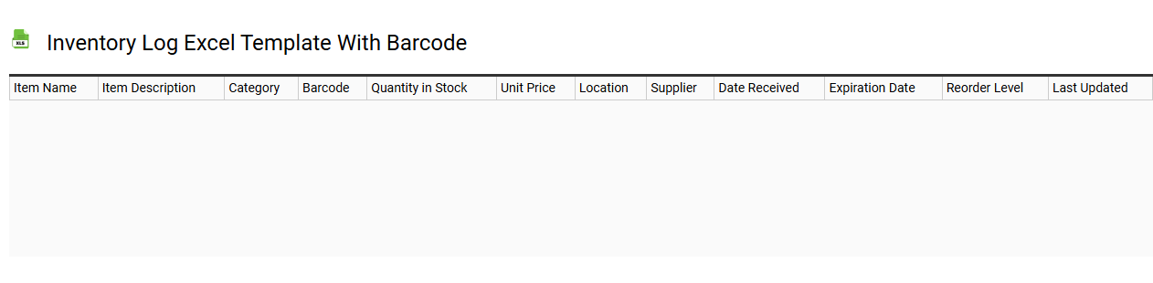 Inventory log Excel template with barcode