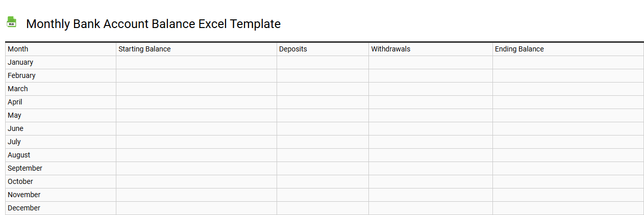 Monthly bank account balance Excel template