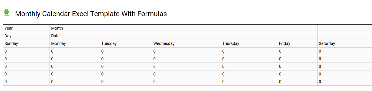 Monthly calendar Excel template with formulas