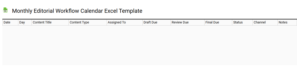 Monthly editorial workflow calendar Excel template