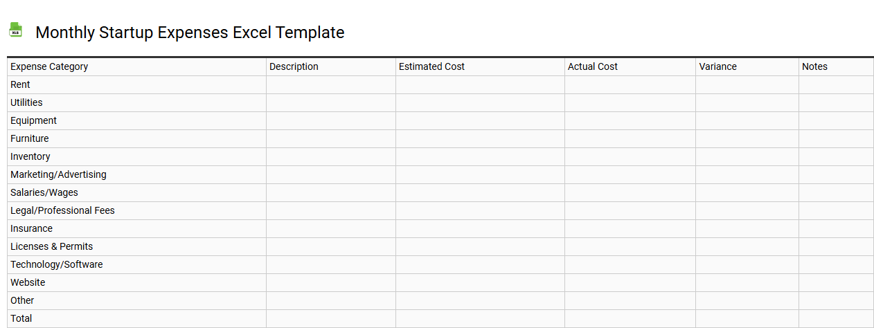 Monthly startup expenses Excel template