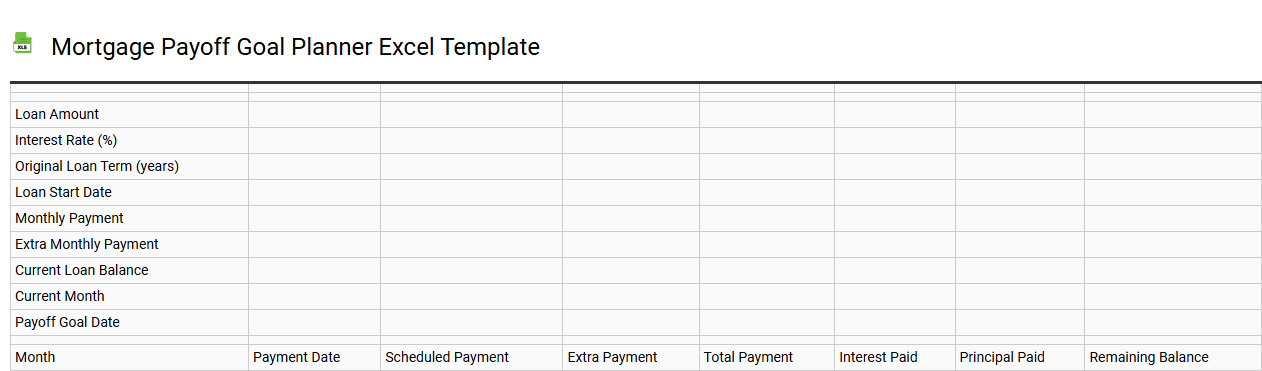 Mortgage payoff goal planner Excel template