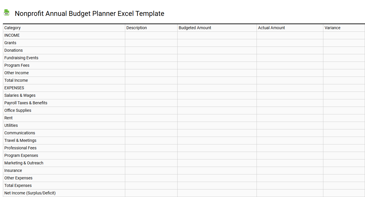 Nonprofit annual budget planner Excel template