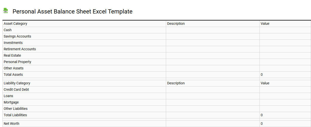 Personal asset balance sheet Excel template