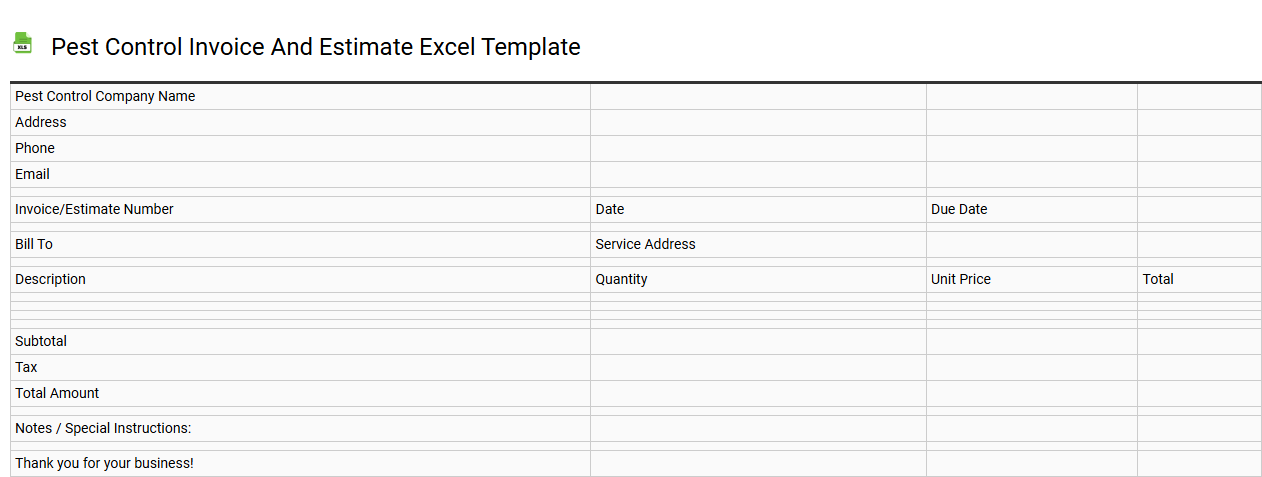 Pest control invoice and estimate Excel template