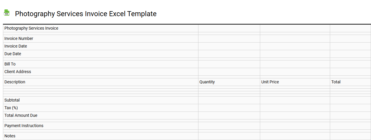 Photography services invoice Excel template