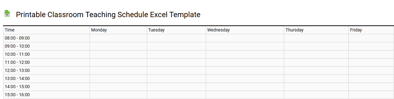 Printable classroom teaching schedule Excel template