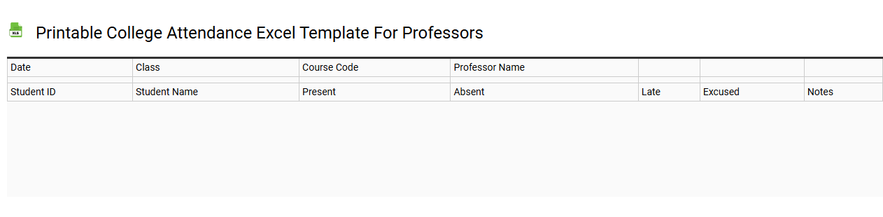 Printable college attendance Excel template for professors