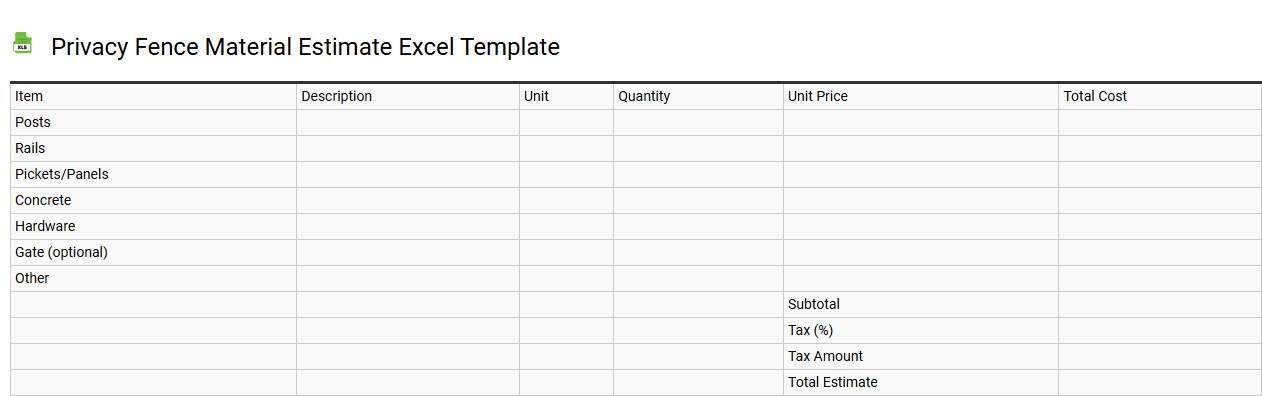 Privacy fence material estimate Excel template