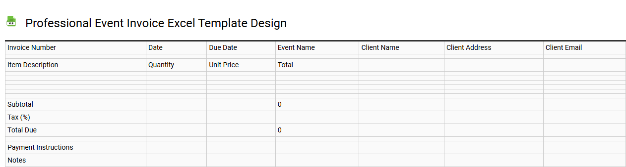 Professional event invoice Excel template design