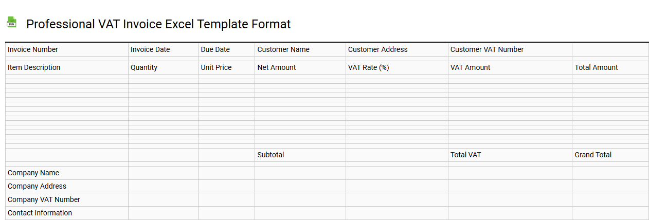 Professional VAT invoice Excel template format