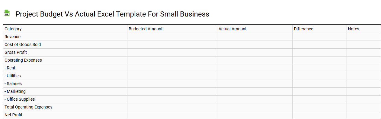 Project budget vs actual Excel template for small business
